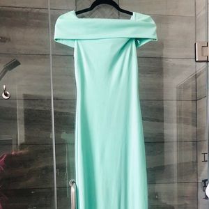 Floor length teal gown- medium slit